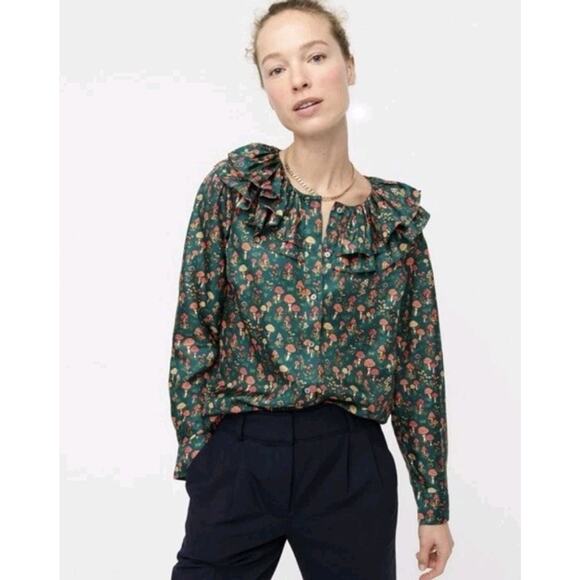 J.CREW Tops - J.Crew Collection Women's Shirt Size L Green Mushroom Silk Long Sleeve Blouse